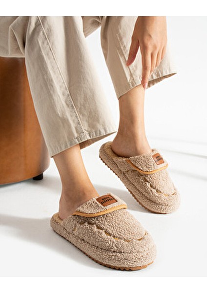 Kadın Bej Ev Terliği Ses Yapmaz Kalın Taban Kışlık Terlik fiyatları