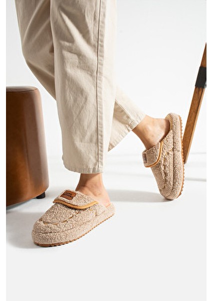 Kadın Bej Ev Terliği Ses Yapmaz Kalın Taban Kışlık Terlik modelleri