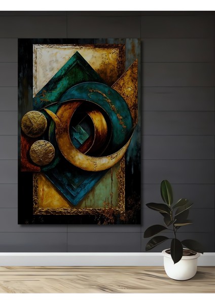 Modern Sanat Ahşap Tablo Geometrik Desenli Yağlı Boya Görünümlü Sanat Eseri Dikdörtgen Tablo