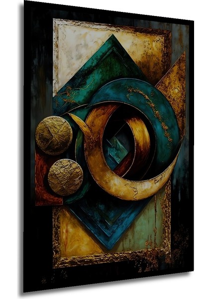 Modern Sanat Ahşap Tablo Geometrik Desenli Yağlı Boya Görünümlü Sanat Eseri Dikdörtgen Tablo