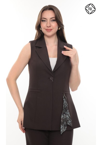 Kadın Rahat Kesim Astarlı Kolsuz Blazer Ceket Pantolon Takım Elbise