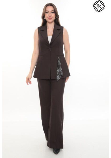 Kadın Rahat Kesim Astarlı Kolsuz Blazer Ceket Pantolon Takım Elbise fiyatları