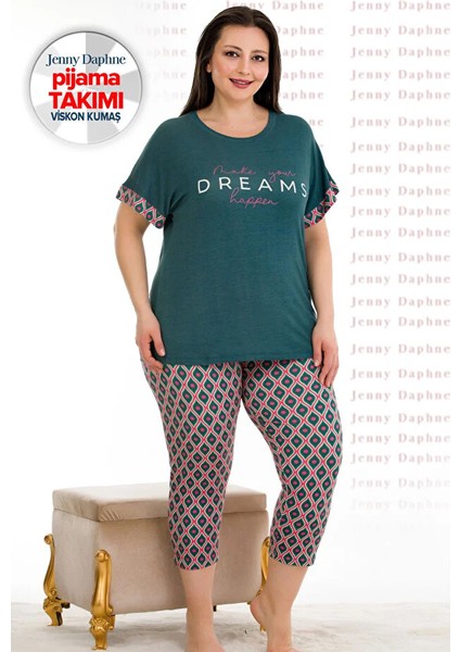 Lady Büyük Beden Desenli Kısa Kol Viskon Kumaş Kapri Pijama Takımı fiyatları