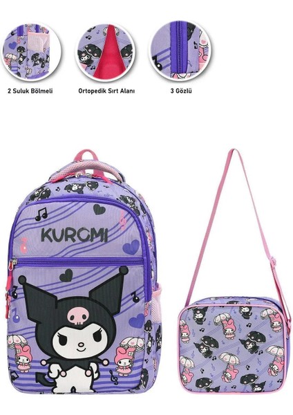 2'li Çocuk Sırt Çantası Seti Kuromi Figürlü (Sırt Çantası/beslenme Çnt.)