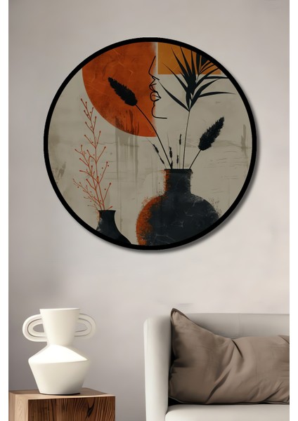 Portre Vazo Bitki Yağlı Boya Görünümlü Soyut Sanat Ahşap Dekoratif Tablo Yuvarlak Tablo fiyatları