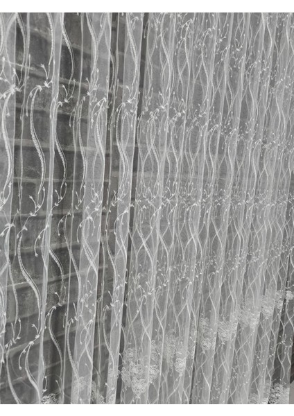 Perde Zarif Dalgalı Brode Işlemeli Tül Perde 1/3 Şık Pileli