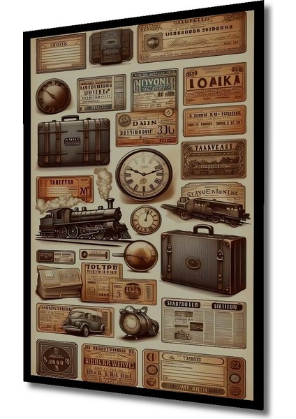 Tren Yolculuğu Yağlı Boya Görünümlü Ahşap Dekoratif Tablo Dikdörtgen Tablo indirimleri