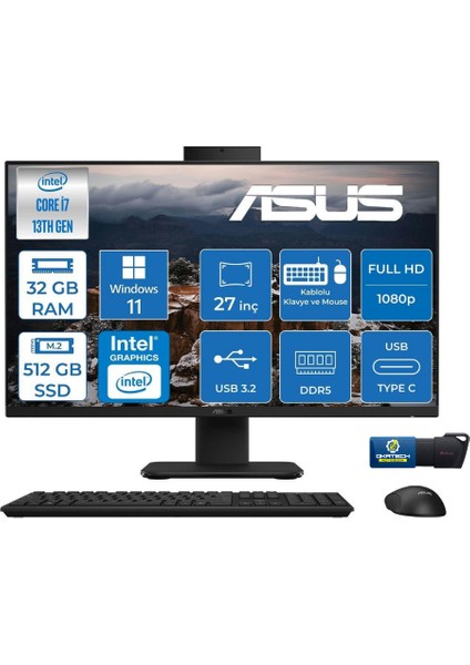 V470VAK Intelcore I7-13620H 32GB Ram 512GB SSD 27''fhd 100HZ 300NITS Allınone Bilgisayar+Usb Bellek
