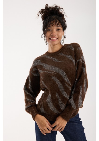 Kadın Acı Kahve Simli Sakal Iplik Balon Kollu Bisiklet Yaka Triko Kazak fırsatları