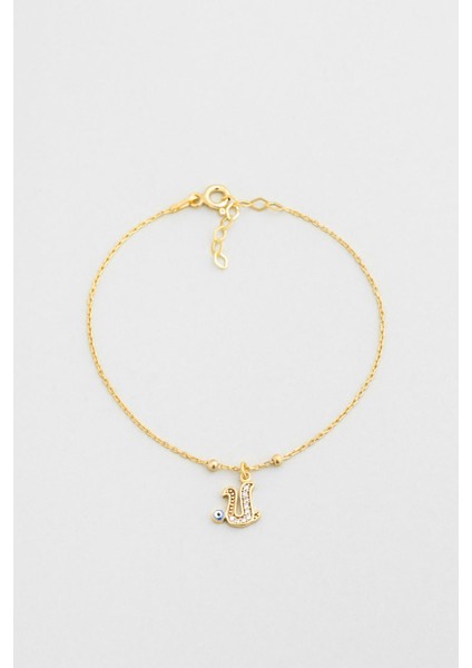 U Harfi 18 Ayar Sarı Altın Kaplama 19 cm Gümüş Nazar Bileklik