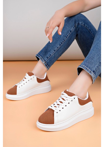 LC109 Beyaz Taba Süet Kadın Sneaker