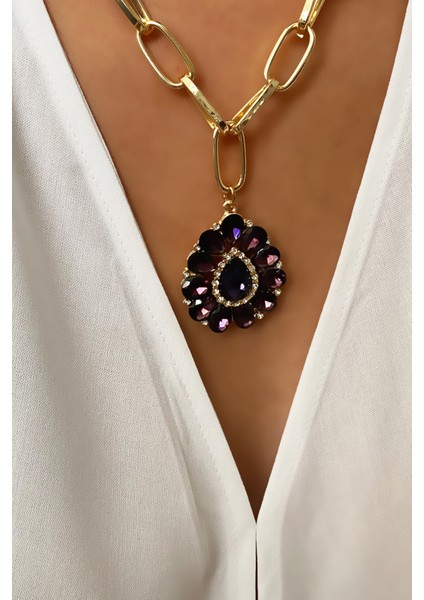 Mor Yakut Görünümlü Gold Kolye fiyatları