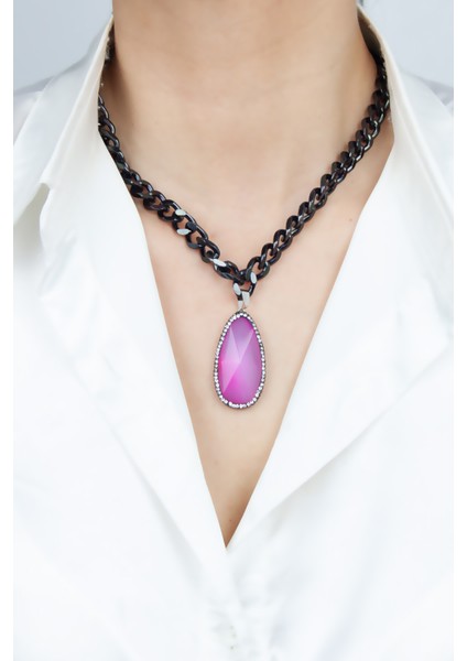 Doğal Taş Siyah Zincir Kolye