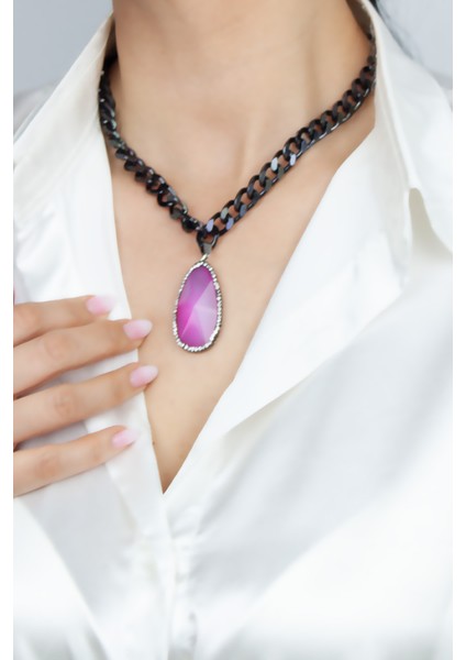 Doğal Taş Siyah Zincir Kolye fiyatları