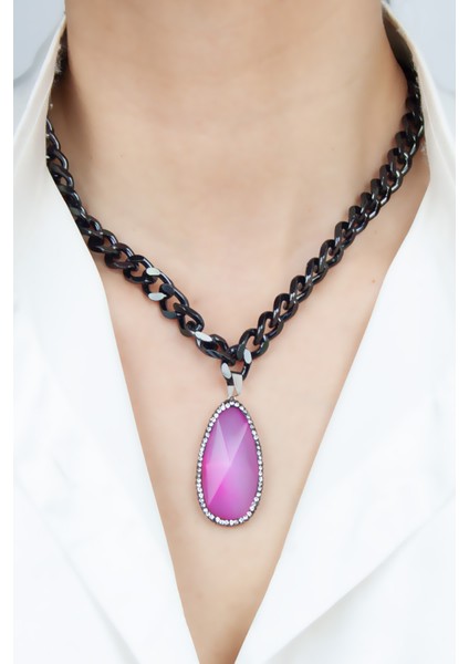 Doğal Taş Siyah Zincir Kolye modelleri