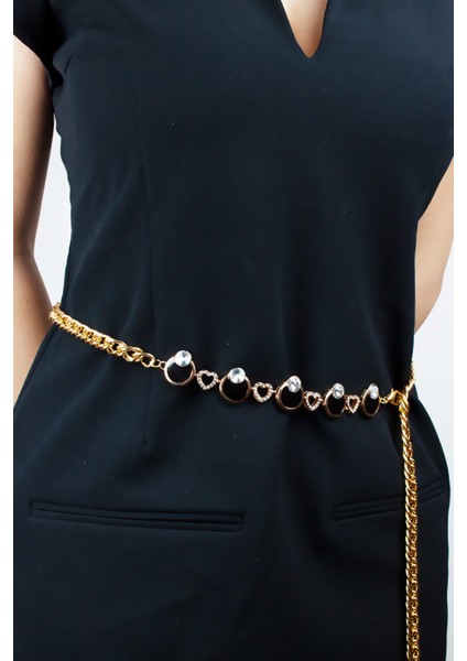 Taşlı Kalp Detaylı Gold Metal Kemer fiyatları