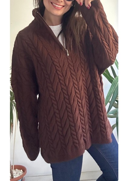 Kadın Kahverengi Örgü Kazak