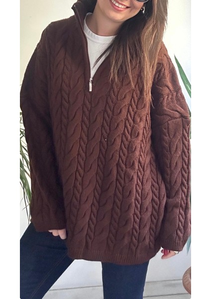 Kadın Kahverengi Örgü Kazak modelleri