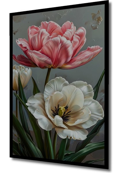 Romantik Lale Bahçesi Yağlı Boya Görünümlü Dekoratif Ahşap Tablo Dikdörtgen Tablo indirimleri