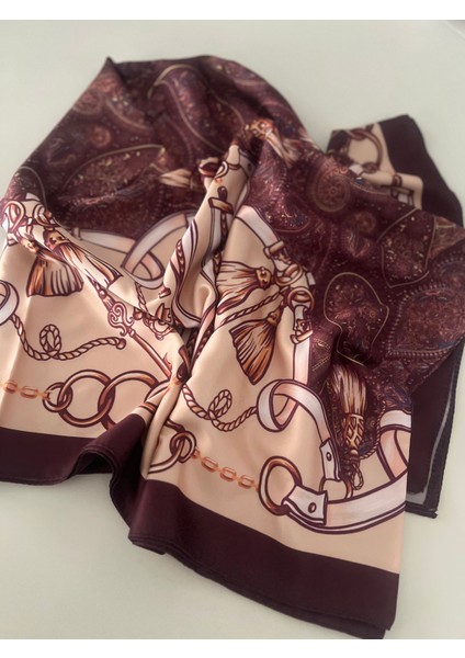 70X180 Bordo Desenli Saten Fular Şal