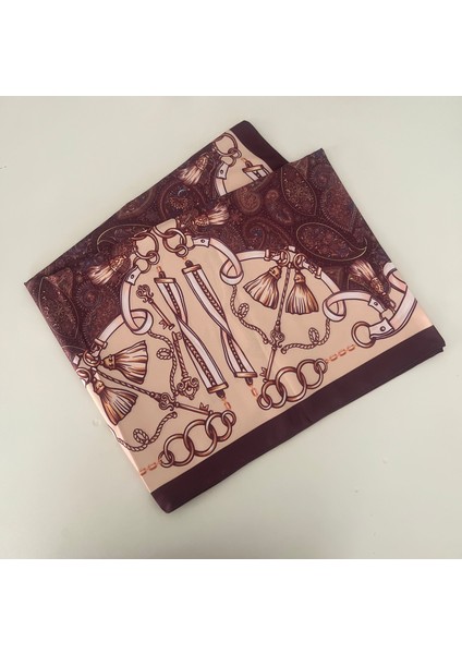 70X180 Bordo Desenli Saten Fular Şal modelleri