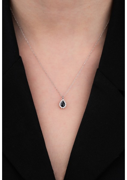 925 Ayar Gümüş Rodyumlu Zirkon Taşlı Siyah Damla Kolye modelleri