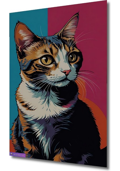 Pop Art Kedi Yağlı Boya Görünümlü Ahşap Dekoratif Tablo Dikdörtgen Tablo modelleri