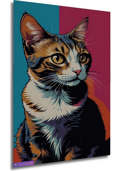 Pop Art Kedi Yağlı Boya Görünümlü Ahşap Dekoratif Tablo Dikdörtgen Tablo fırsatları