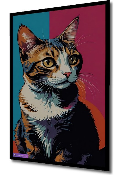 Pop Art Kedi Yağlı Boya Görünümlü Ahşap Dekoratif Tablo Dikdörtgen Tablo indirimleri