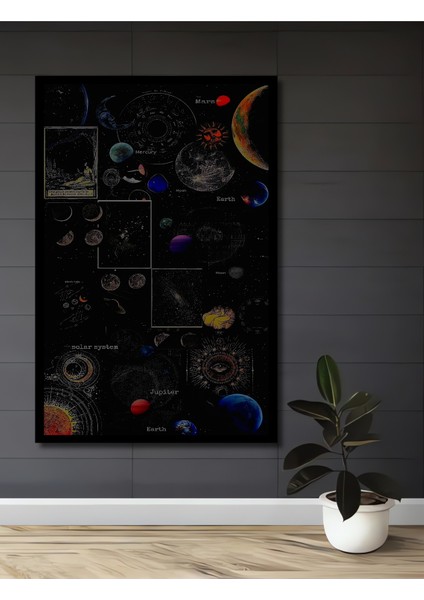 Kara Kalem Görünümlü Ahşap Dekoratif Tablo Evren Gezegeni Modern Sanat Dikdörtgen Tablo fiyatları