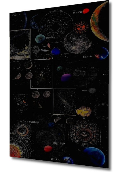 Kara Kalem Görünümlü Ahşap Dekoratif Tablo Evren Gezegeni Modern Sanat Dikdörtgen Tablo modelleri