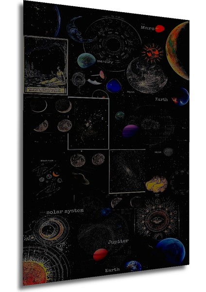 Kara Kalem Görünümlü Ahşap Dekoratif Tablo Evren Gezegeni Modern Sanat Dikdörtgen Tablo fırsatları