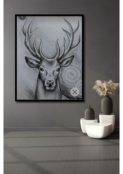 Geyik Kara Kalem Görünümlü Ahşap Dekoratif Tablo Dikdörtgen Tablo fiyatları