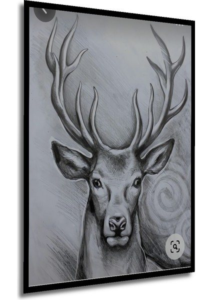Geyik Kara Kalem Görünümlü Ahşap Dekoratif Tablo Dikdörtgen Tablo