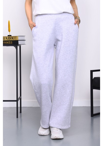 Gri Bel Lastikli Şardonlu Eşofman Altı