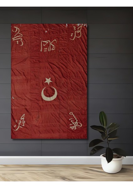 Osmanlı Sancağı Yağlı Boya Görünümlü Ahşap Dekoratif Tablo Dikdörtgen Tablo
