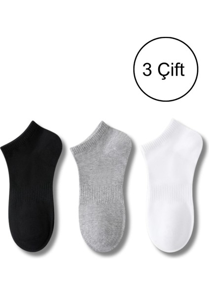 Erkek Pamuklu Bilek Boy Patik Çorap 3'lü Paket Siyah - Gri - Beyaz