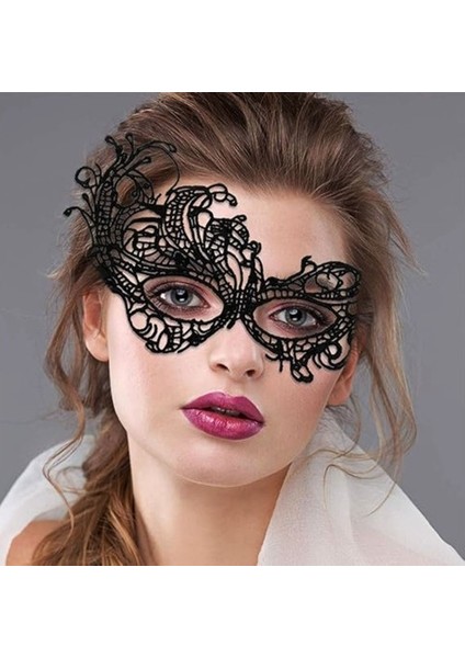 Siyah Renk Dantel Kesim Dantel Işlemeli Balo Parti Maskesi 1 No