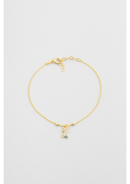 I Harfi 18 Ayar Sarı Altın Kaplama 19 cm Gümüş Nazar Bileklik