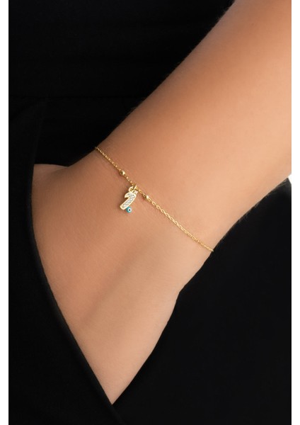 I Harfi 18 Ayar Sarı Altın Kaplama 19 cm Gümüş Nazar Bileklik fiyatları