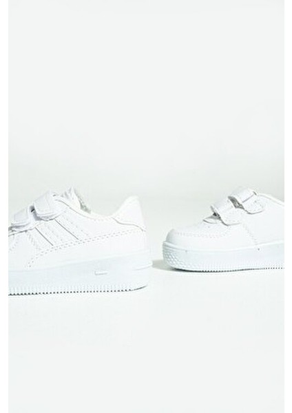 Çocuk Unisex Beyaz Sneakers Cırtlı Spor Rahat Çocuk Ayakkabısı