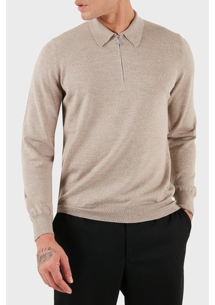 % 100 Yün Regular Fit Yarım Fermuarlı Polo Yaka Kazak Erkek Polo Yaka Kazak 55125 14290 018