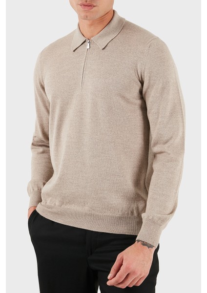 % 100 Yün Regular Fit Yarım Fermuarlı Polo Yaka Kazak Erkek Polo Yaka Kazak 55125 14290 018 modelleri