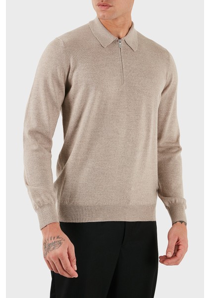 % 100 Yün Regular Fit Yarım Fermuarlı Polo Yaka Kazak Erkek Polo Yaka Kazak 55125 14290 018 fırsatları