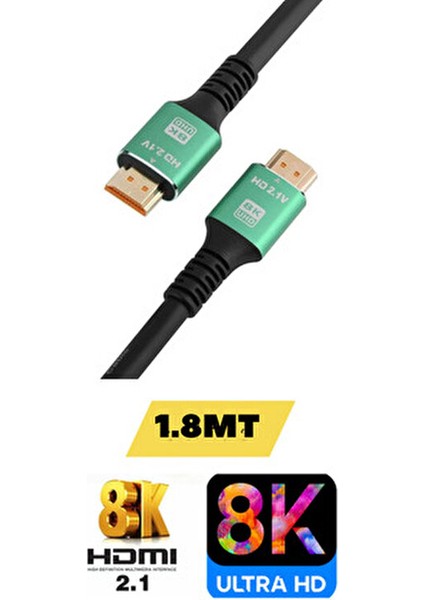 Ultra Hdtv 8k Yüksek Hızlı 1,8 Metre HDMI Kablosu 8k 60Hz, 4K 120Hz, 7680P Hdr 2.1V 48GBS