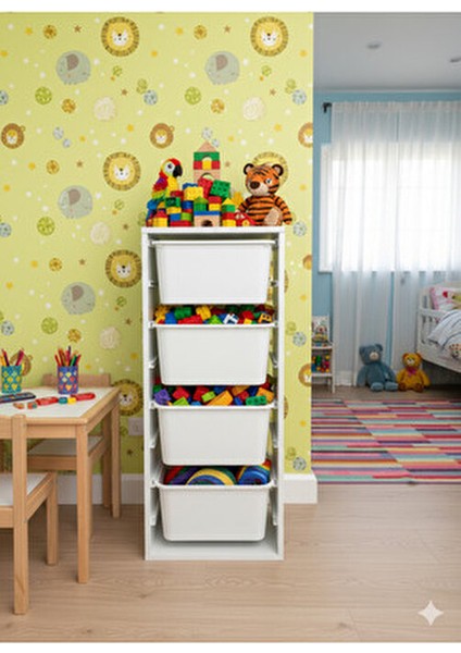 4 Çekmeceli Çok Amaçlı Oyuncak Dolabı ve Saklama Ünitesi – Çocuk Odası Düzenleyici Etiket Hediyeli modelleri