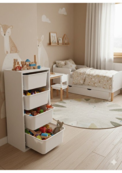 4 Çekmeceli Çok Amaçlı Oyuncak Dolabı ve Saklama Ünitesi – Çocuk Odası Düzenleyici Etiket Hediyeli fırsatları