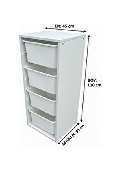 4 Çekmeceli Çok Amaçlı Oyuncak Dolabı ve Saklama Ünitesi – Çocuk Odası Düzenleyici Etiket Hediyeli