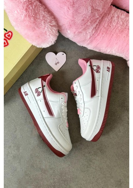 Happy Valentines Day Force 1 Kirazlı Sneaker Yüksek ve Kaydırmaz Yüksek Tabanlı Kadın Spor Ayakkabı