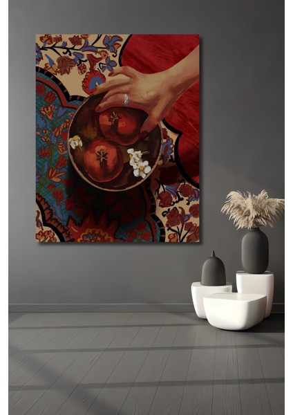 Nar ve Zarafet Yağlı Boya Görünümlü Ahşap Dekoratif Tablo Dikdörtgen Tablo